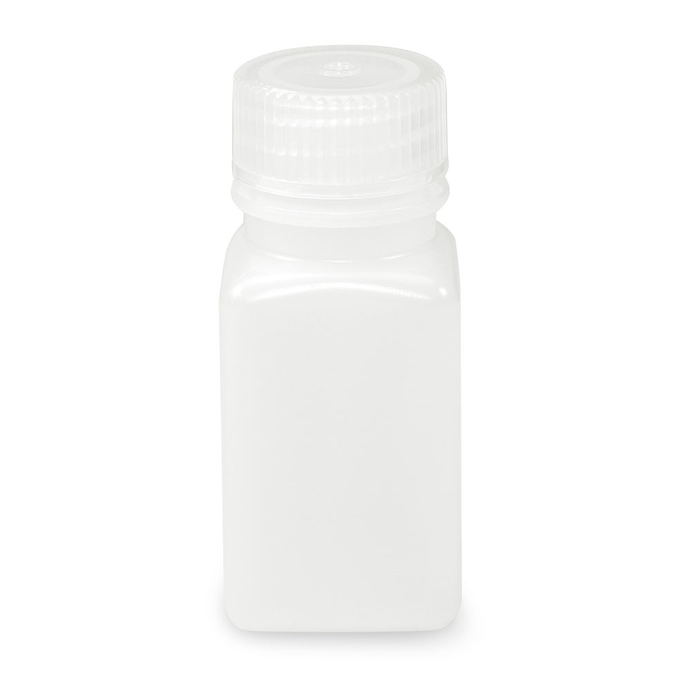 Globe Scientific Bottle, Wide Mouth, Square, HDPE, Attached PP Screw Cap, 60mL, 12/Pack Bottle;Square Bottle;HDPE;60ml;Attached screwcap;High Density Polyethelene;Wide mouth